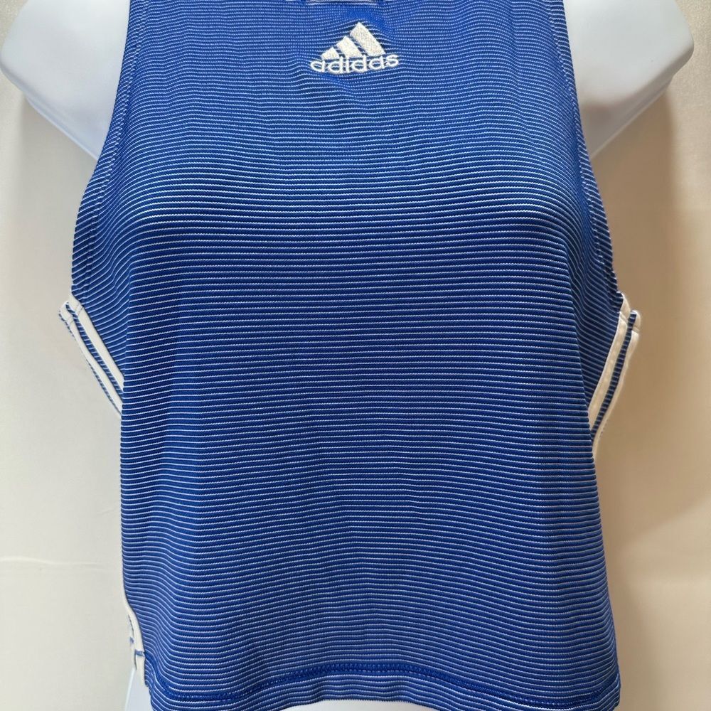 Adidas Blue and White Striped Zippable Ribbed Crop Top Size L - Picture 5 of 9